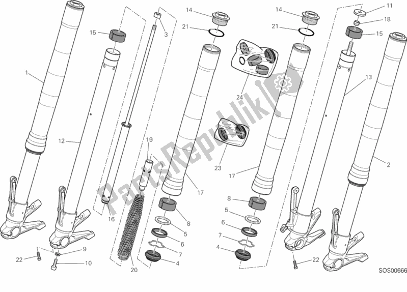 All parts for the Front Fork of the Ducati Hypermotard Hyperstrada USA 821 2015
